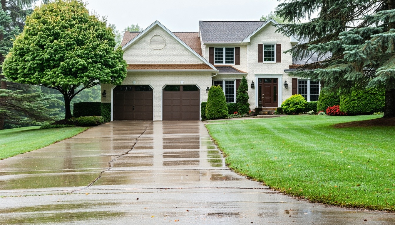 Pressure washing a residential driveway